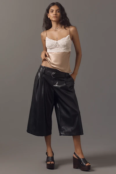 By Anthropologie Belted Faux-Leather Culottes