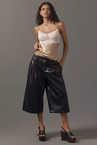By Anthropologie Belted Faux-Leather Culottes