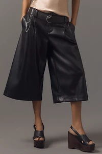 By Anthropologie Belted Faux-Leather Culottes