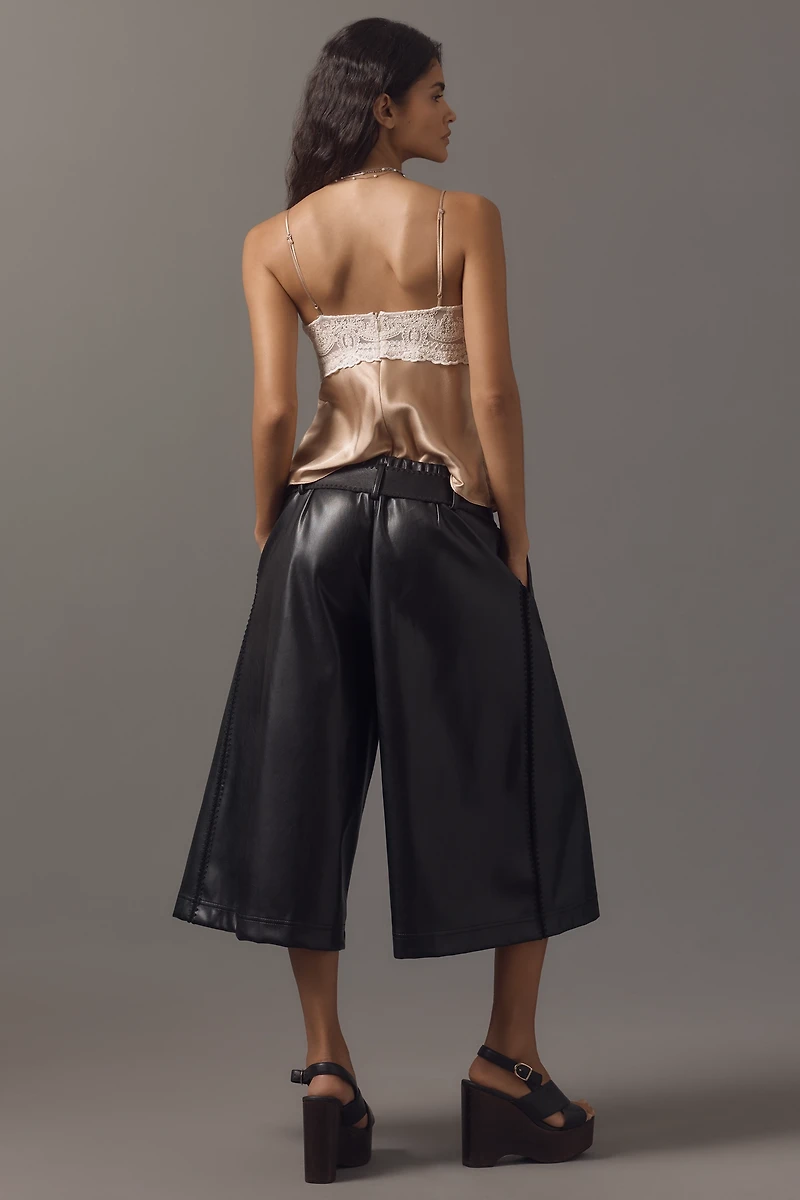 By Anthropologie Belted Faux-Leather Culottes