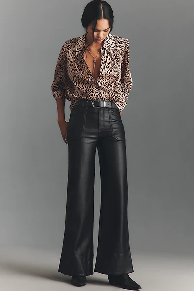 The Rylan Faux-Leather Relaxed High-Rise Flare Pants by Pilcro