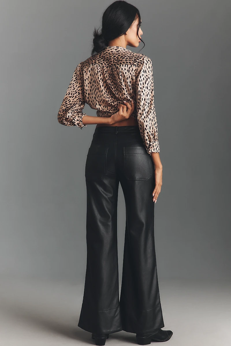 The Rylan Faux-Leather Relaxed High-Rise Flare Pants by Pilcro