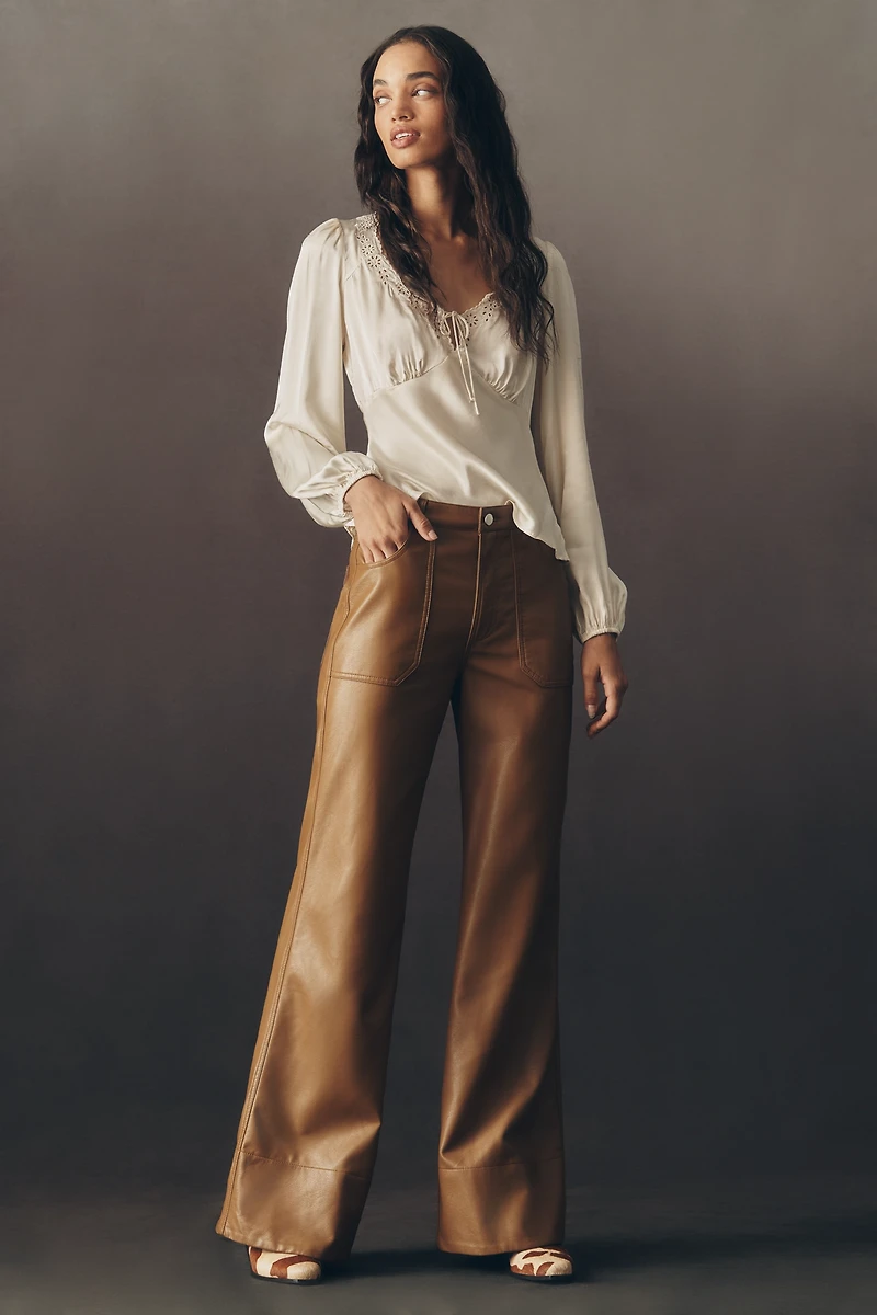 The Rylan Faux-Leather Relaxed High-Rise Flare Pants by Pilcro