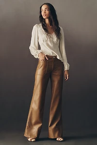 The Rylan Faux-Leather Relaxed High-Rise Flare Pants by Pilcro