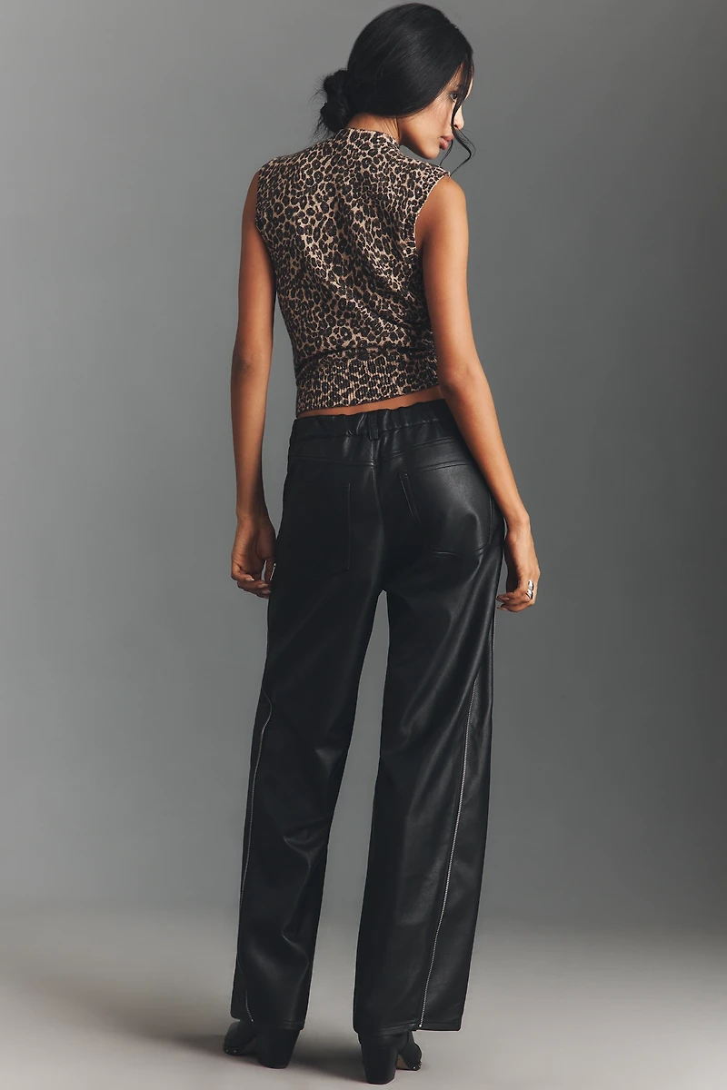 By Anthropologie Baggy Leather Zipper Pant