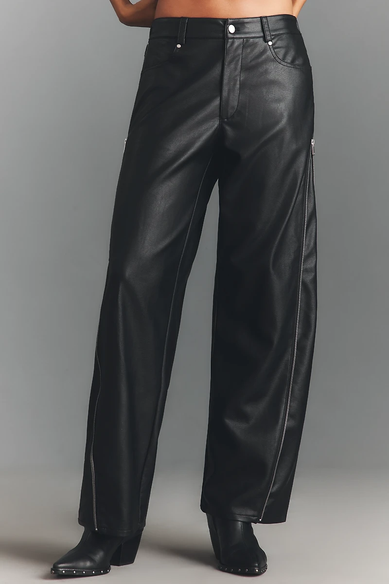 By Anthropologie Baggy Leather Zipper Pant