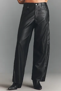 By Anthropologie Baggy Leather Zipper Pant