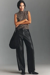 By Anthropologie Baggy Leather Zipper Pant