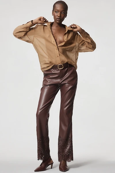 By Anthropologie Faux Leather Novelty Slim Flare Pants