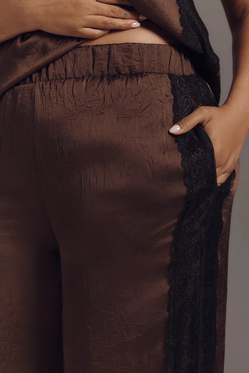 By Anthropologie Satin Lace Pants