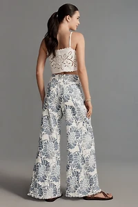 The Adi Printed Linen Mid-Rise Flare Pants by Pilcro