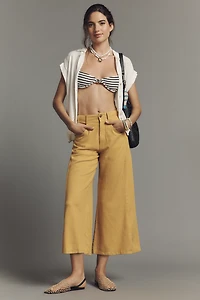 The Adi Linen Blend Crop Mid-Rise Flare Pants by Pilcro