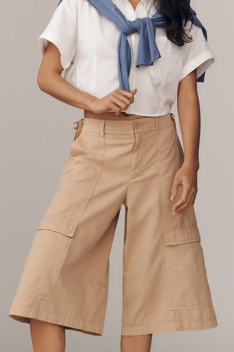 By Anthropologie Cargo Linen Blend Culotte Pants