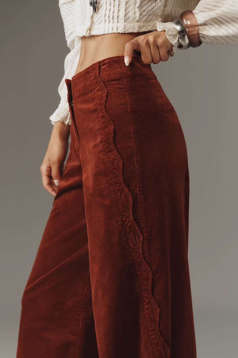 Maeve Corduroy Scallop Wide-Leg Pants
