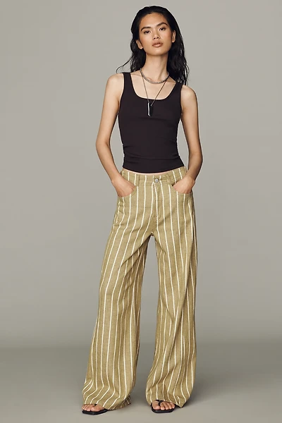 Adi Linen Cotton Mid-Rise Flare Pants by Pilcro