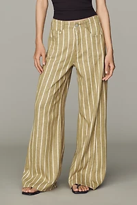 Pilcro Adi Linen Cotton Mid-Rise Flare Pants