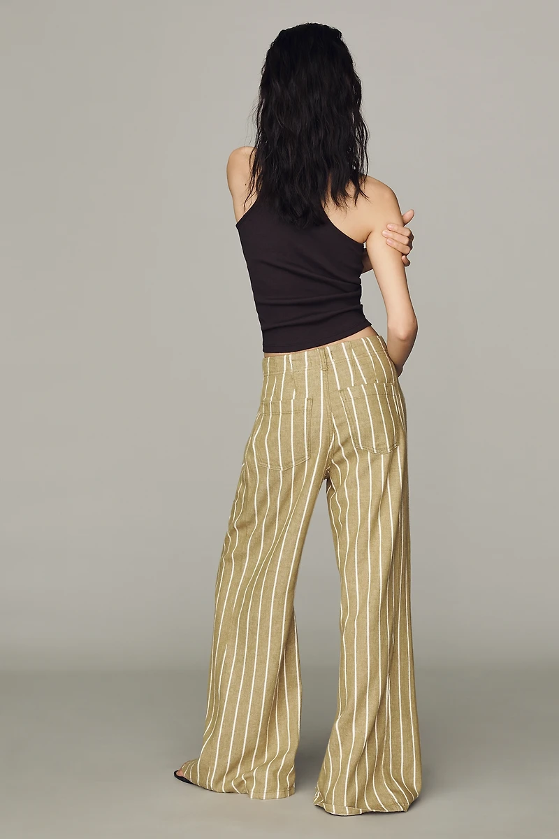 Pilcro Adi Linen Cotton Mid-Rise Flare Pants