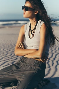 Pilcro Cotton Crop Parachute Pants