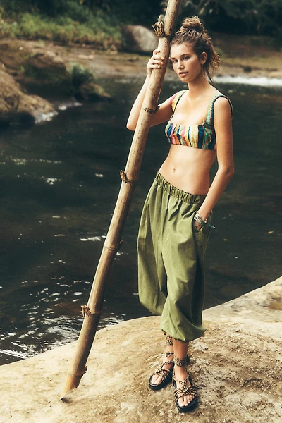 Pilcro Cotton Linen Cropped Barrel Joggers