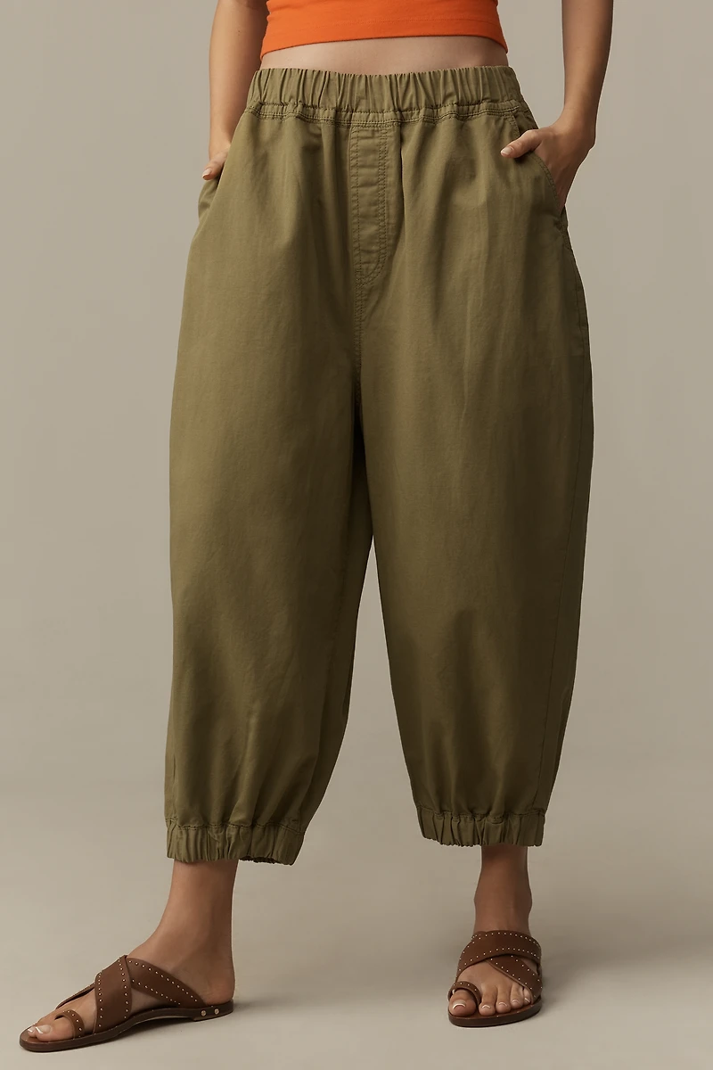 Pilcro Cotton Linen Cropped Barrel Joggers