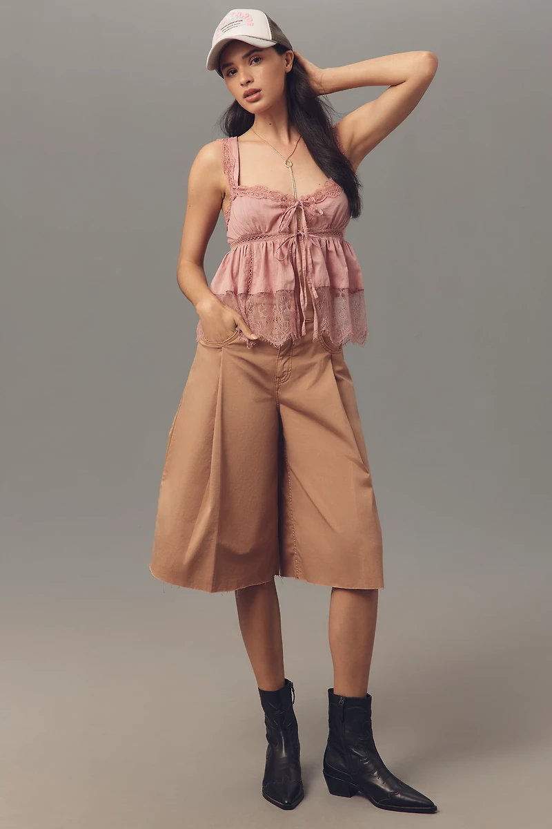 Pilcro Linen Blend Pleated Culotte Jeans