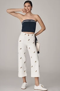 The Colette Embroidered Fishing Crop Wide-Leg Pants by Maeve