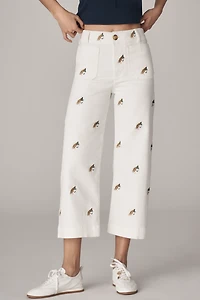 The Colette Embroidered Fishing Crop Wide-Leg Pants by Maeve