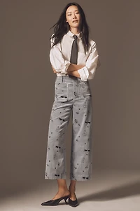 The Colette Crop Wide-Leg Embroidered Corduroy Pants by Maeve