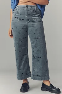 The Colette Crop Wide-Leg Embroidered Corduroy Pants by Maeve