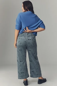 The Colette Crop Wide-Leg Embroidered Corduroy Pants by Maeve