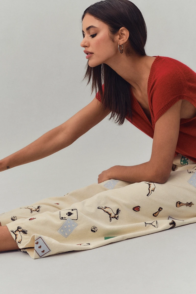 The Colette Crop Printed Corduroy Wide-Leg Pants