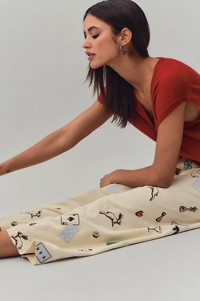 The Colette Crop Printed Corduroy Wide-Leg Pants