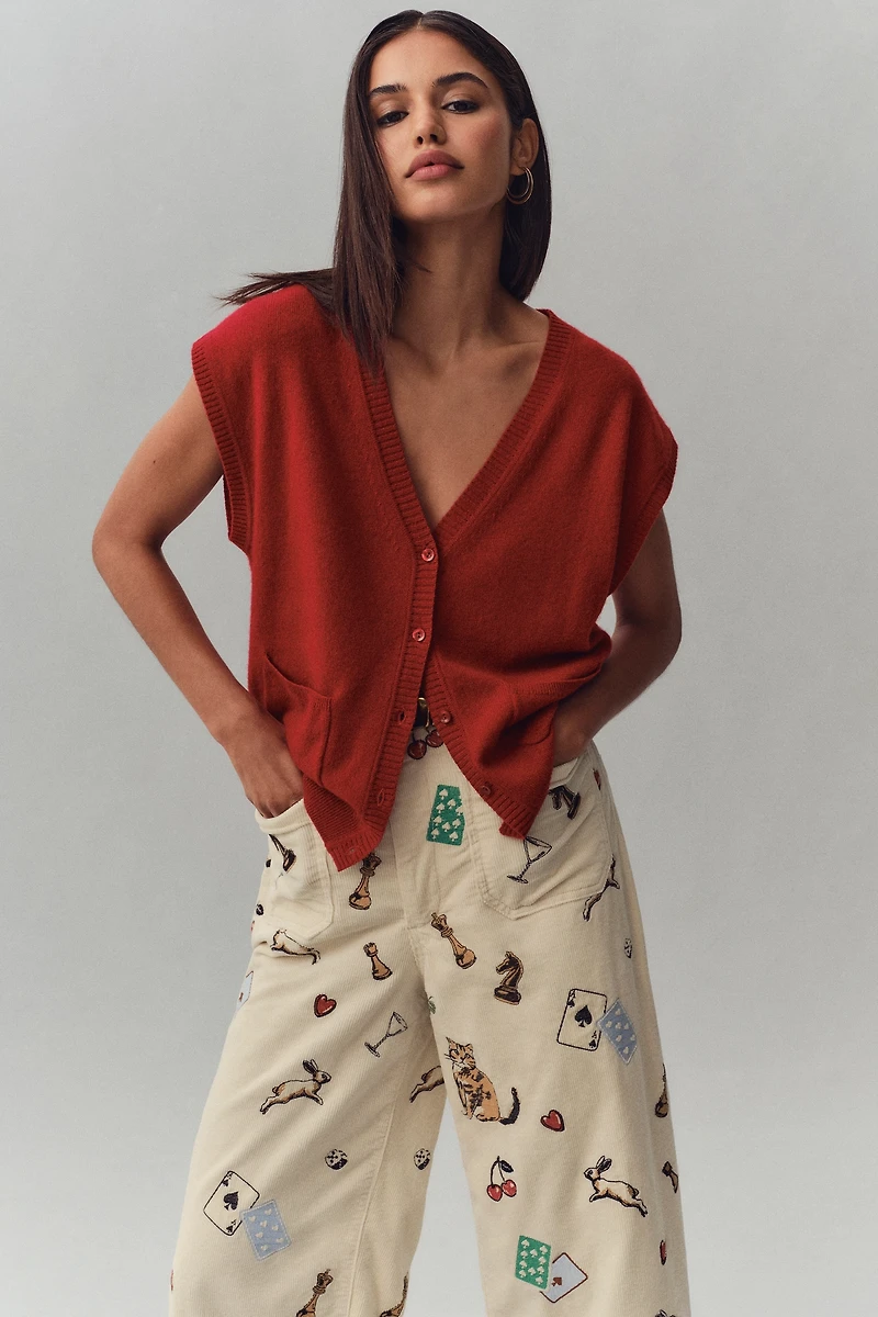 The Colette Crop Printed Corduroy Wide-Leg Pants