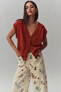 The Colette Crop Printed Corduroy Wide-Leg Pants