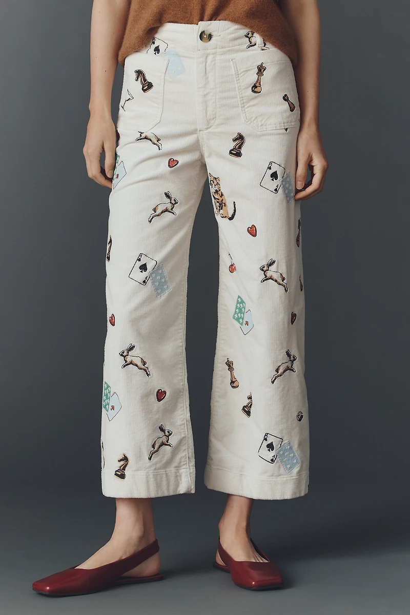 The Colette Crop Printed Corduroy Wide-Leg Pants