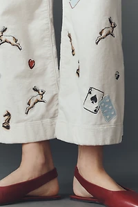 The Colette Crop Printed Corduroy Wide-Leg Pants