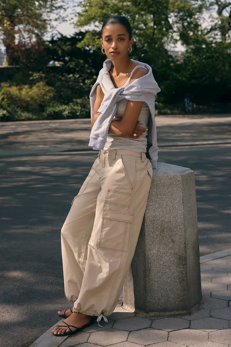 By Anthropologie Linen Cotton High Rise Wide Leg Utility Pants