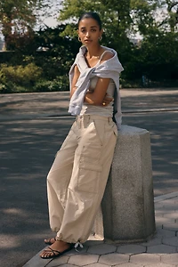 By Anthropologie Linen Cotton High Rise Wide Leg Utility Pants