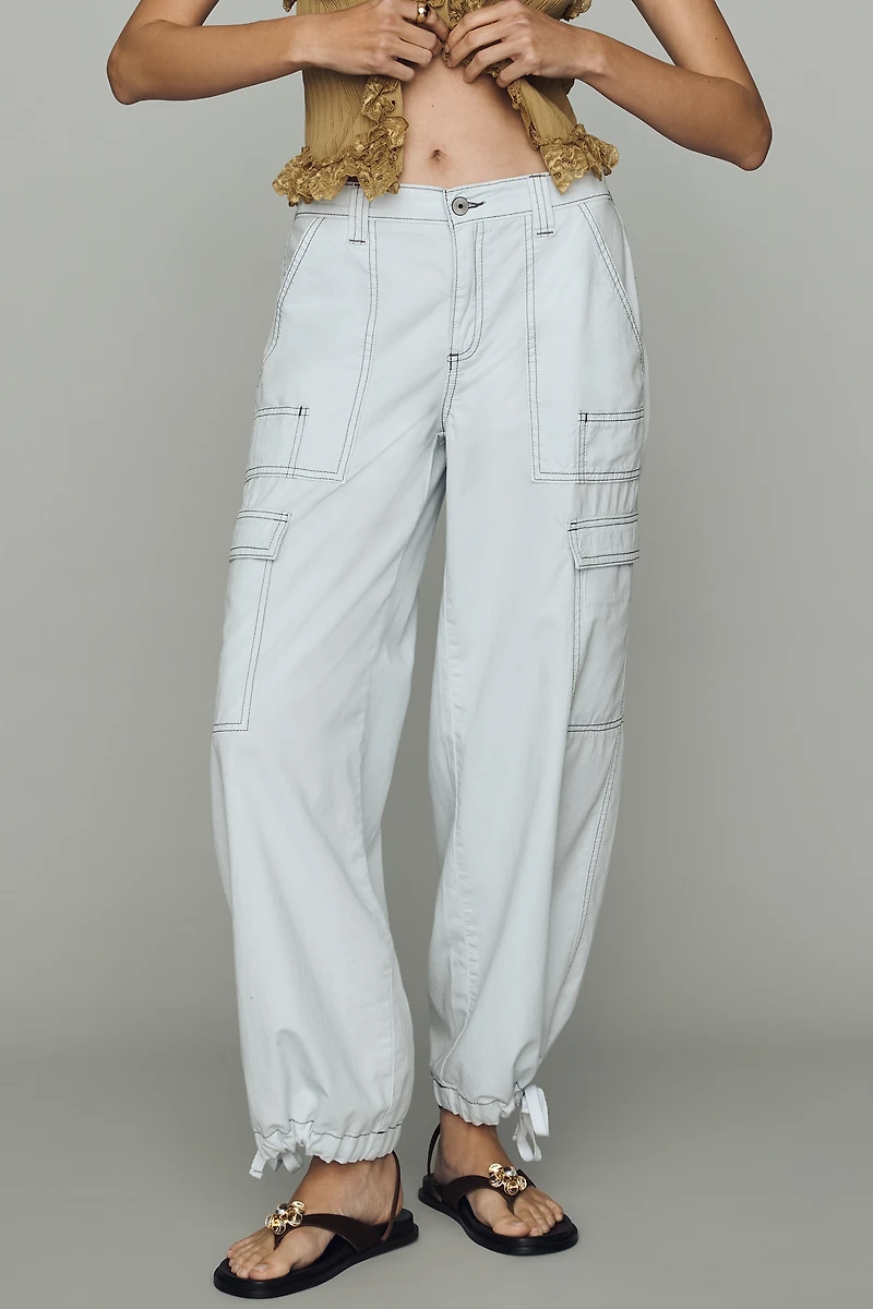 By Anthropologie Linen Cotton High Rise Wide Leg Utility Pants