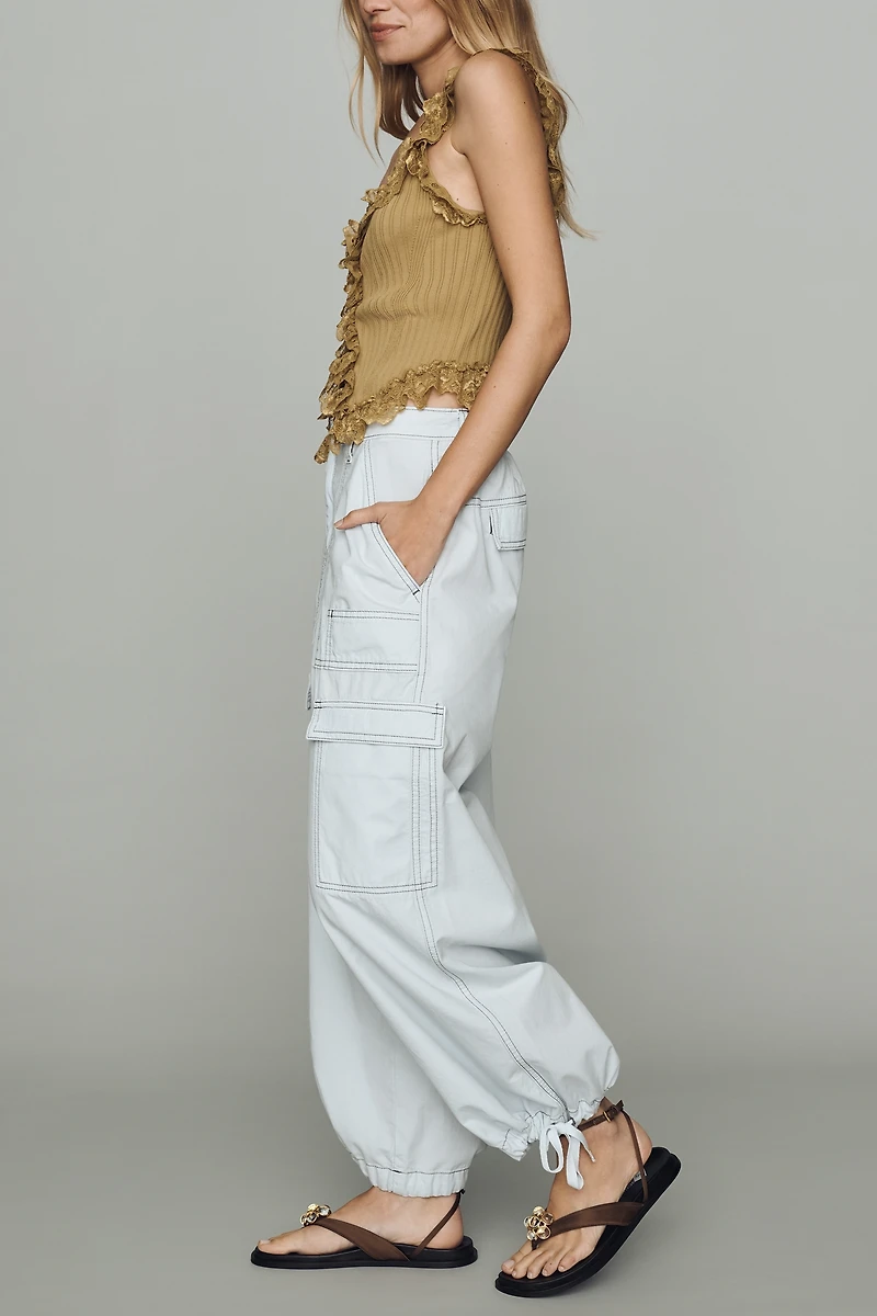By Anthropologie Linen Cotton High Rise Wide Leg Utility Pants