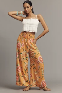 Farm Rio x Anthropologie Smocked Floral Wide-Leg Pants
