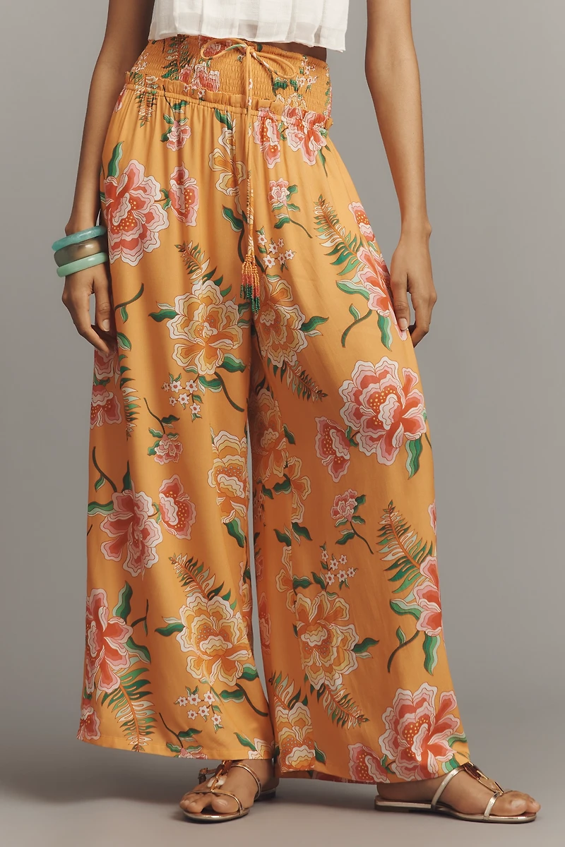 Farm Rio x Anthropologie Smocked Floral Wide-Leg Pants