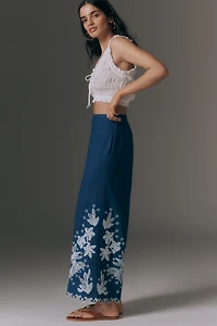 Farm Rio Linen Blend Crochet Flower Pants