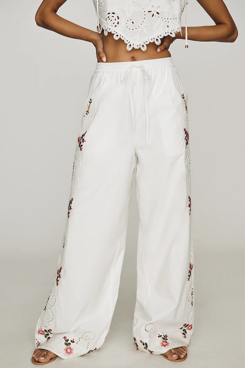 Essentiel Antwerp Janai 100% Cotton Embroidered Pants