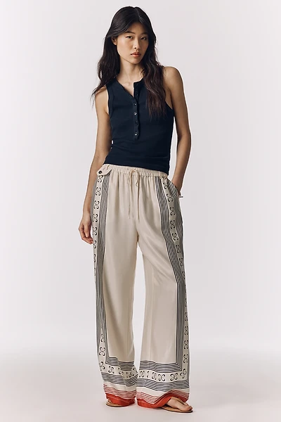 The Brooklin Tie-Front Printed Pull-On Pants by Maeve
