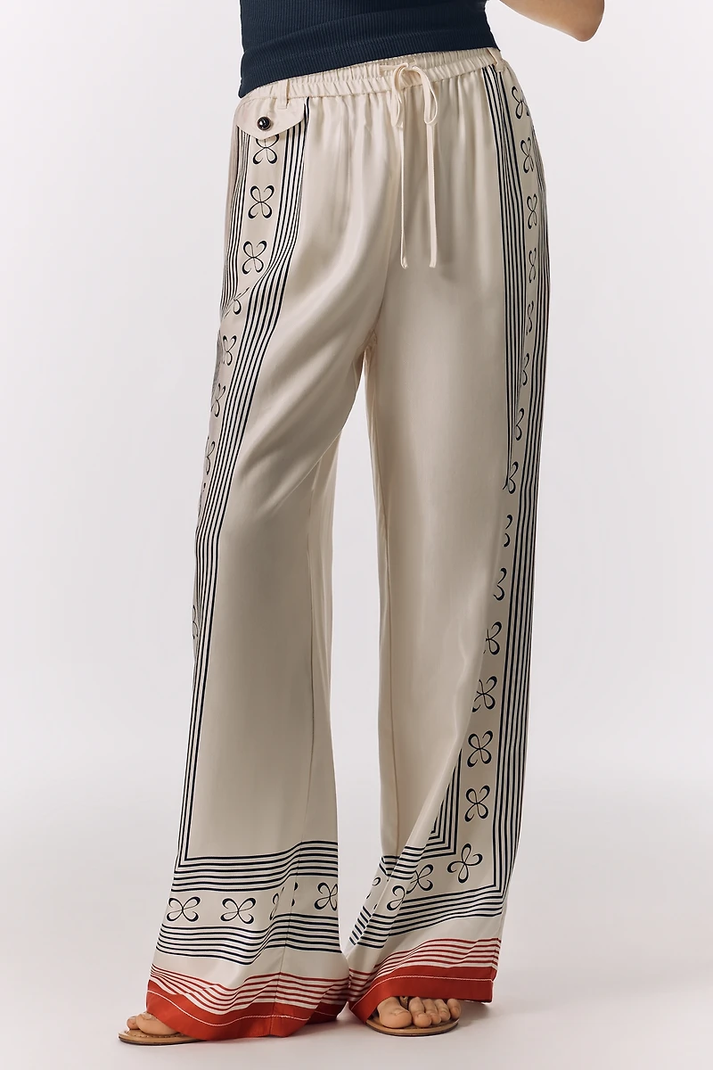 The Brooklin Tie-Front Printed Pull-On Pants by Maeve