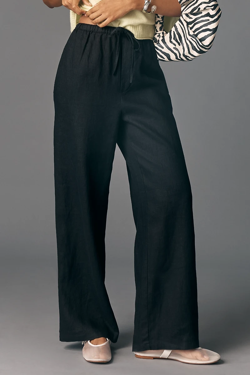 Maeve Linen Tie-Front Pull-On Pants