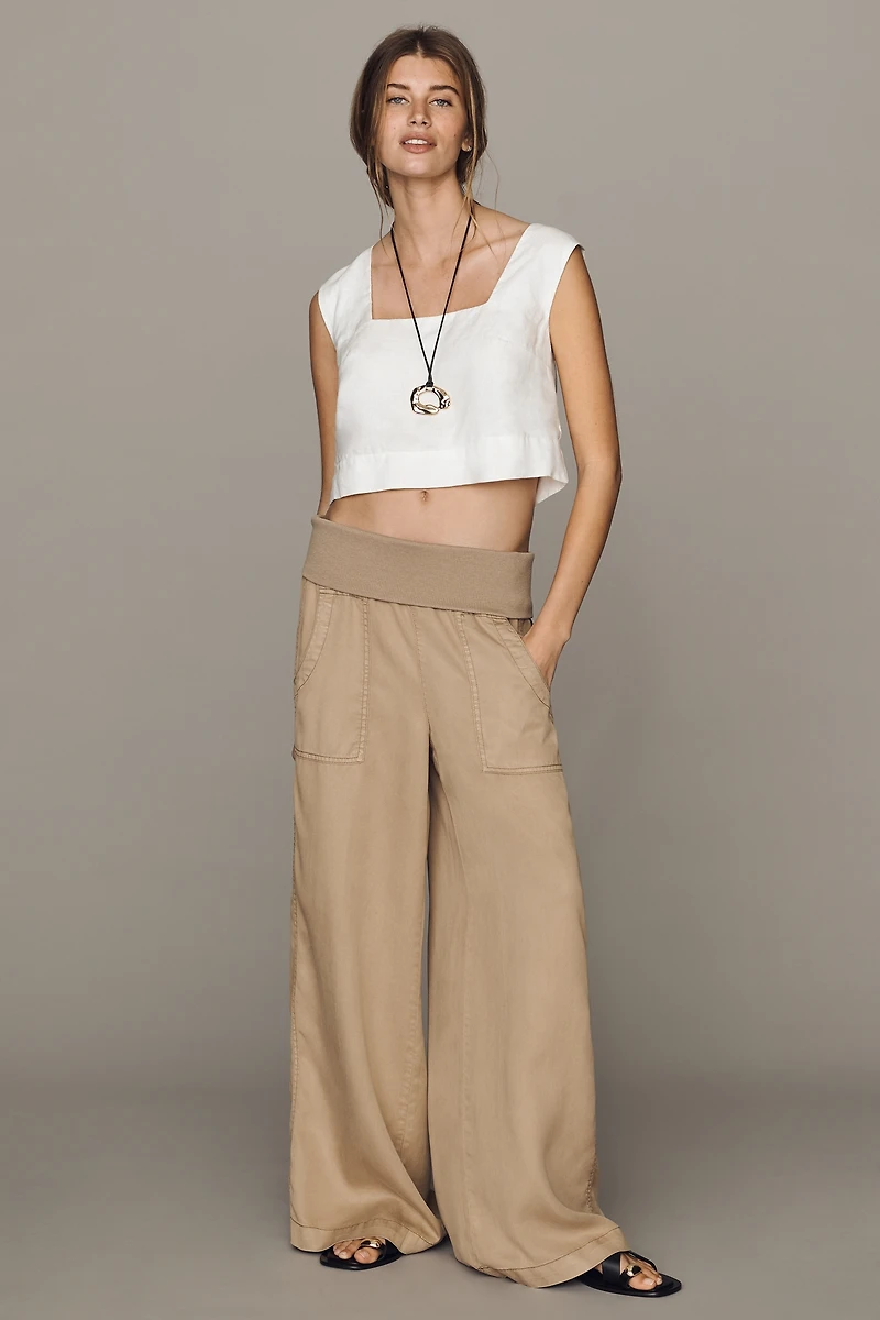 Pilcro Wide-Leg Knit Fold-Over Pants
