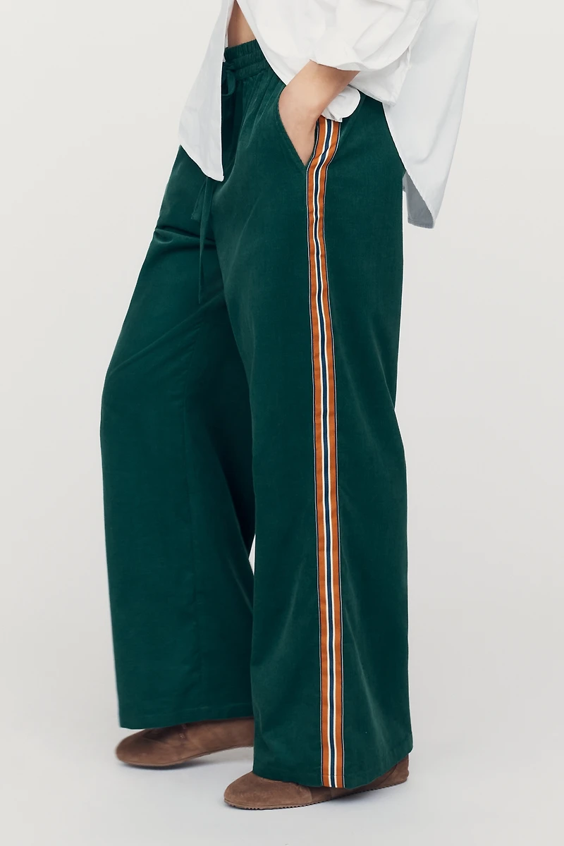 Maeve Brooklin Corduroy High-Rise Wide-Leg Pants