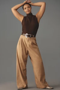 The Avery Linen Pleated Wide-Leg Trousers by Maeve